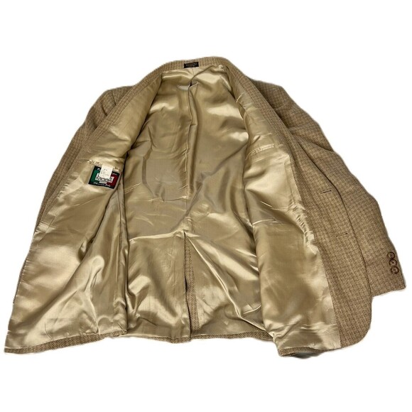 Vintage Lana Moda Fine Italian Mens Blazer Beige Tan Silk Wool Size 42R - Picture 6 of 12